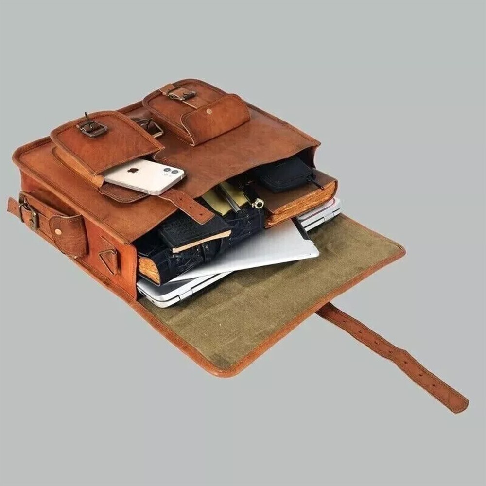 Leather Messenger Half Flap for Work, Laptop Shoulder Bag, New Job Gifts for Men