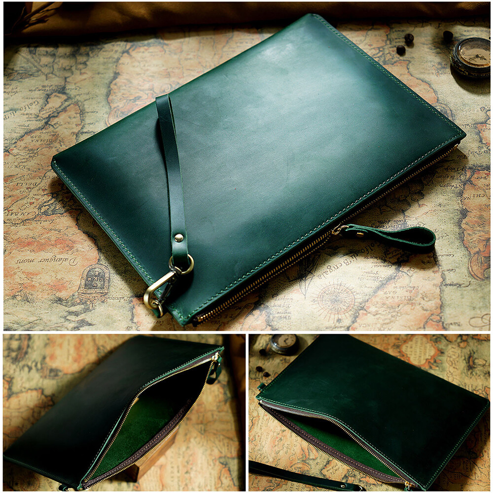 Men Genuine Leather Briefcase Wrist Clutch Wallet Organizer Tablet Bag For iPad