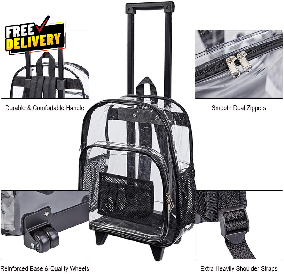 Rolling Clear Backpack Heavy Duty See through Bookbag Transparent PVC Cold……