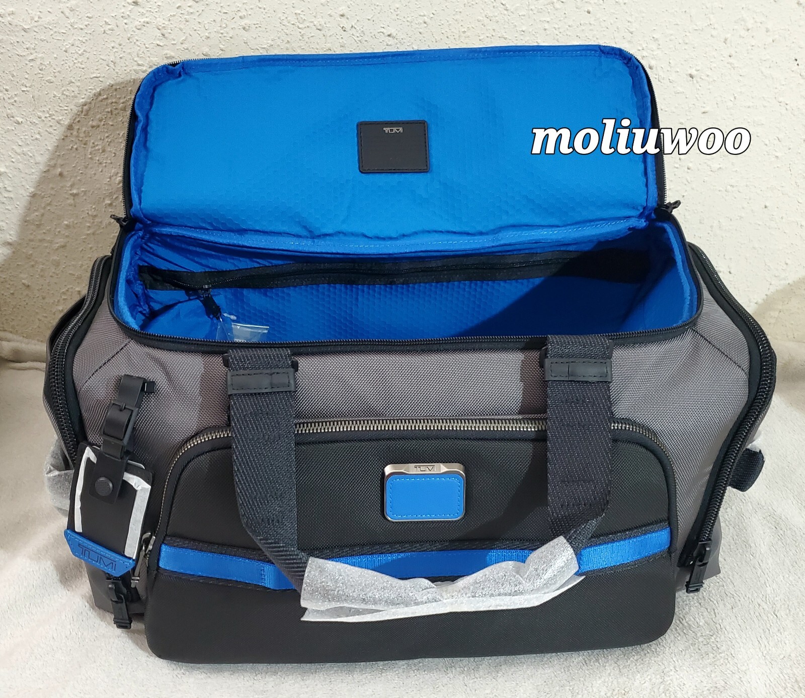 New $625 Tumi Alpha Bravo Mason Gray/Blue Ballistic Nylon Unisex Large Duffel