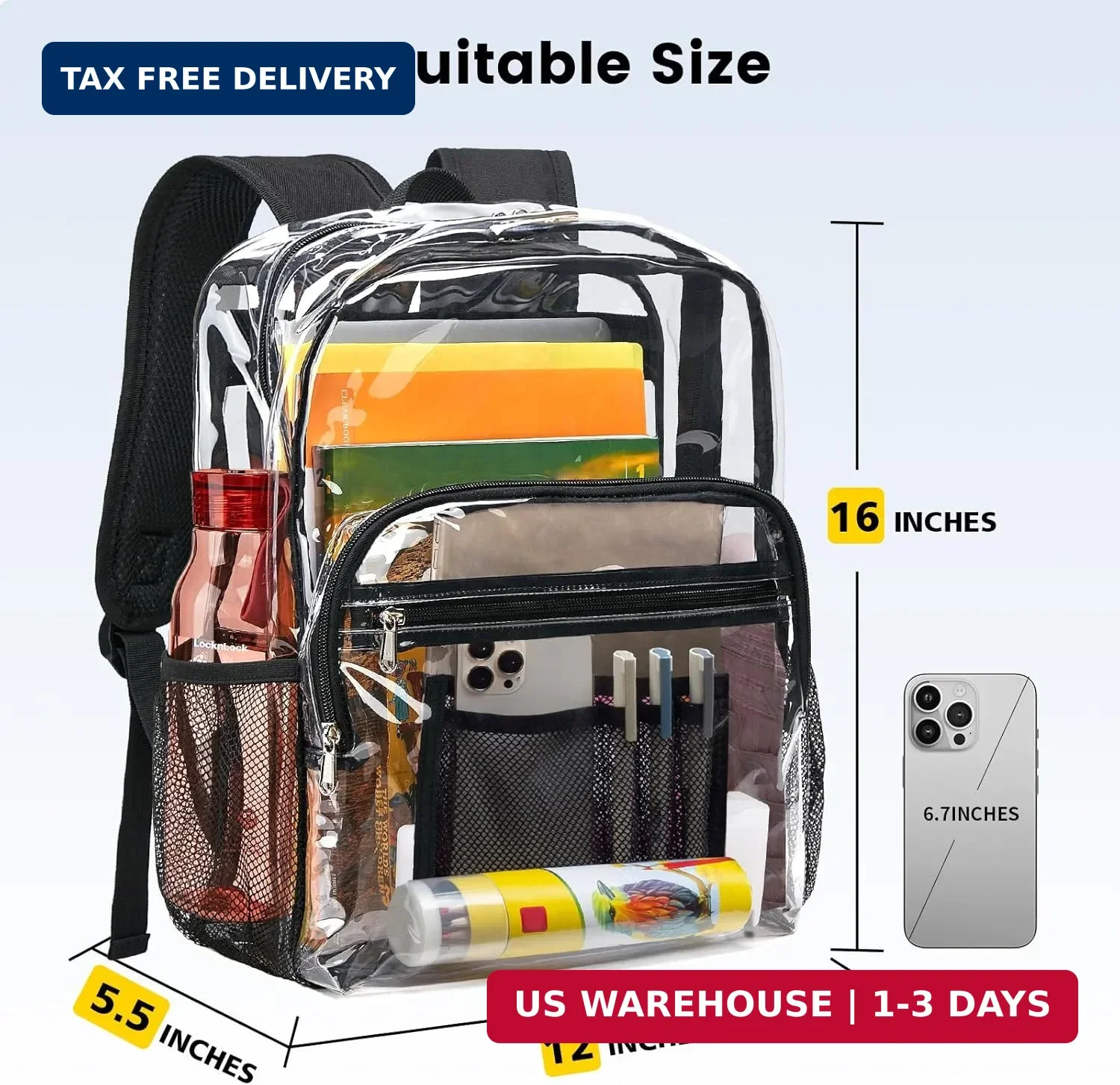 Vorspack Clear Backpack Heavy Duty – Clear Bookbag Large See through Backpack Pl