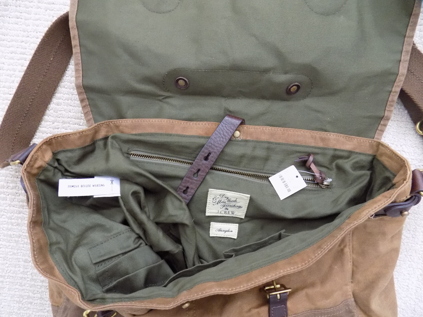 NEW NWT J. CREW MENS ABINGDON BRIEFCASE MESSENGER LAPTOP BAG BROWN KHAKI LEATHER