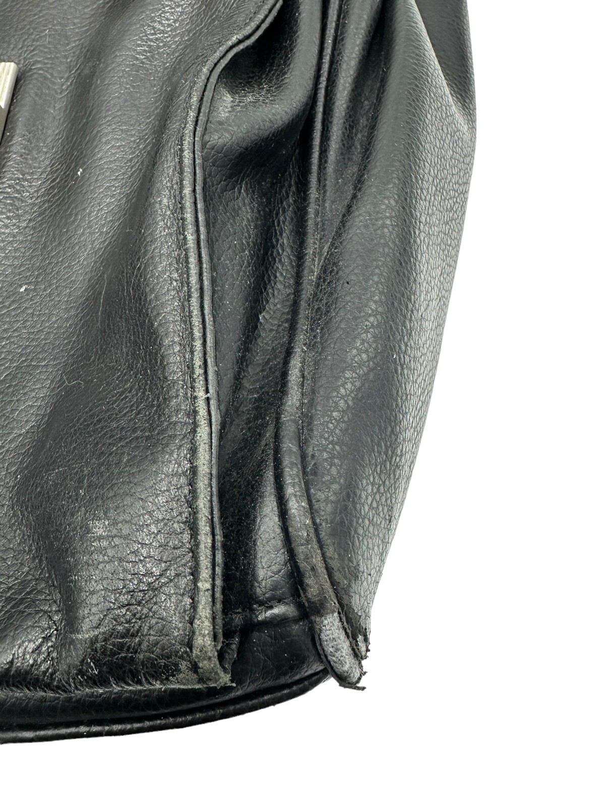 Perry Ellis Portfolio Black Genuine Leather Briefcase Black Many Pockets FLAW