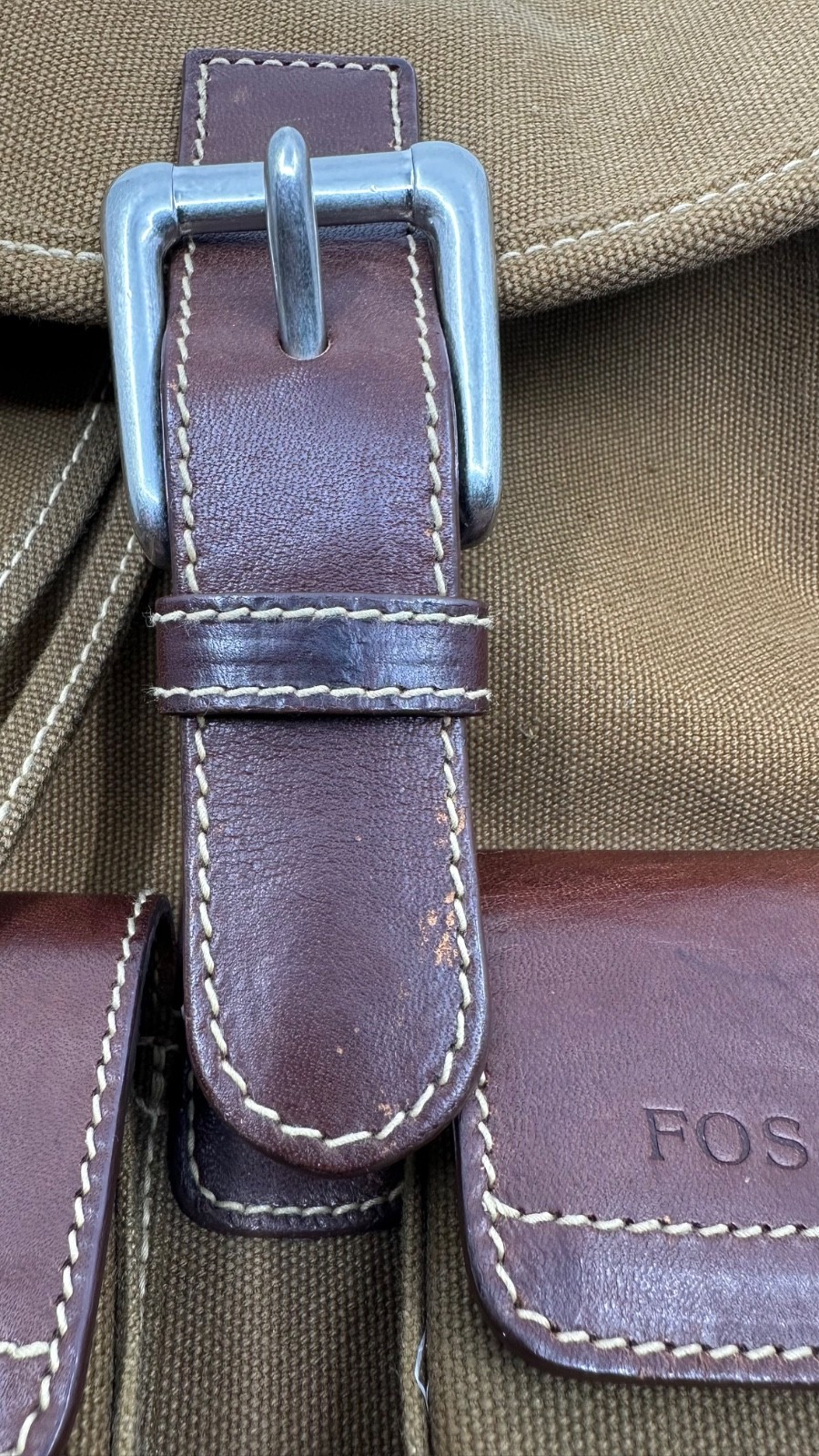 Fossil Expedition No 11552 Brown Canvas Backpack Leather Trim Rugged Goods
