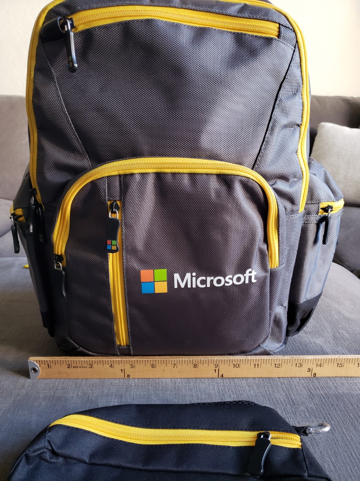 Vintage Microsoft Computer Laptop Backpack W/ Clip In Bag Grey Yellow READ DESC.
