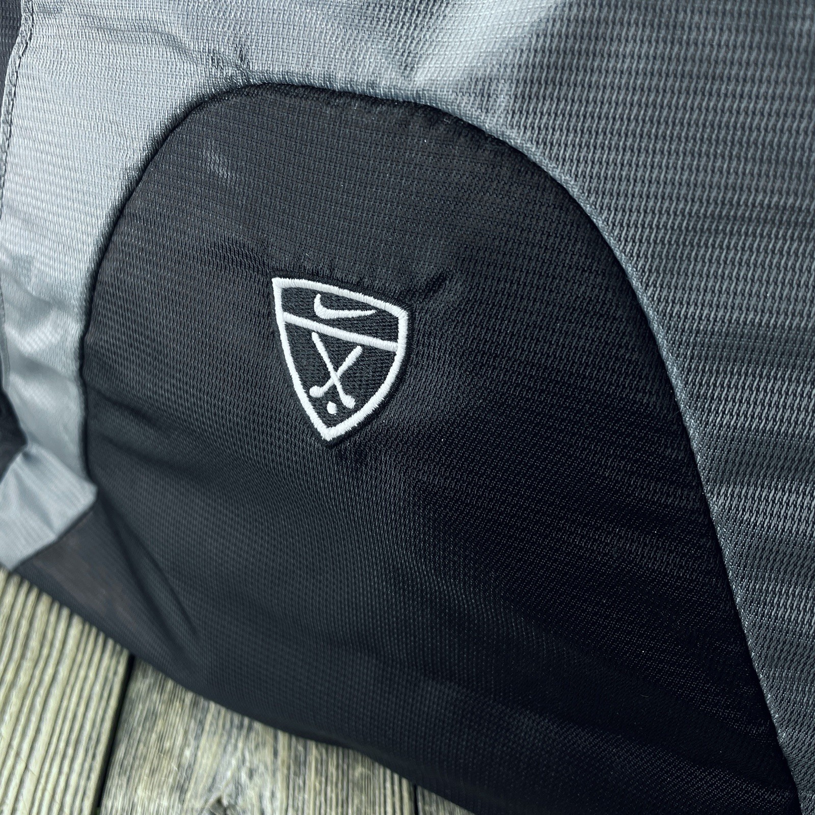 Nike Golf Black Gray Gym Duffle Bag Hard Bottom Shoe Pouch 21” x 12.5” x 11” GUC