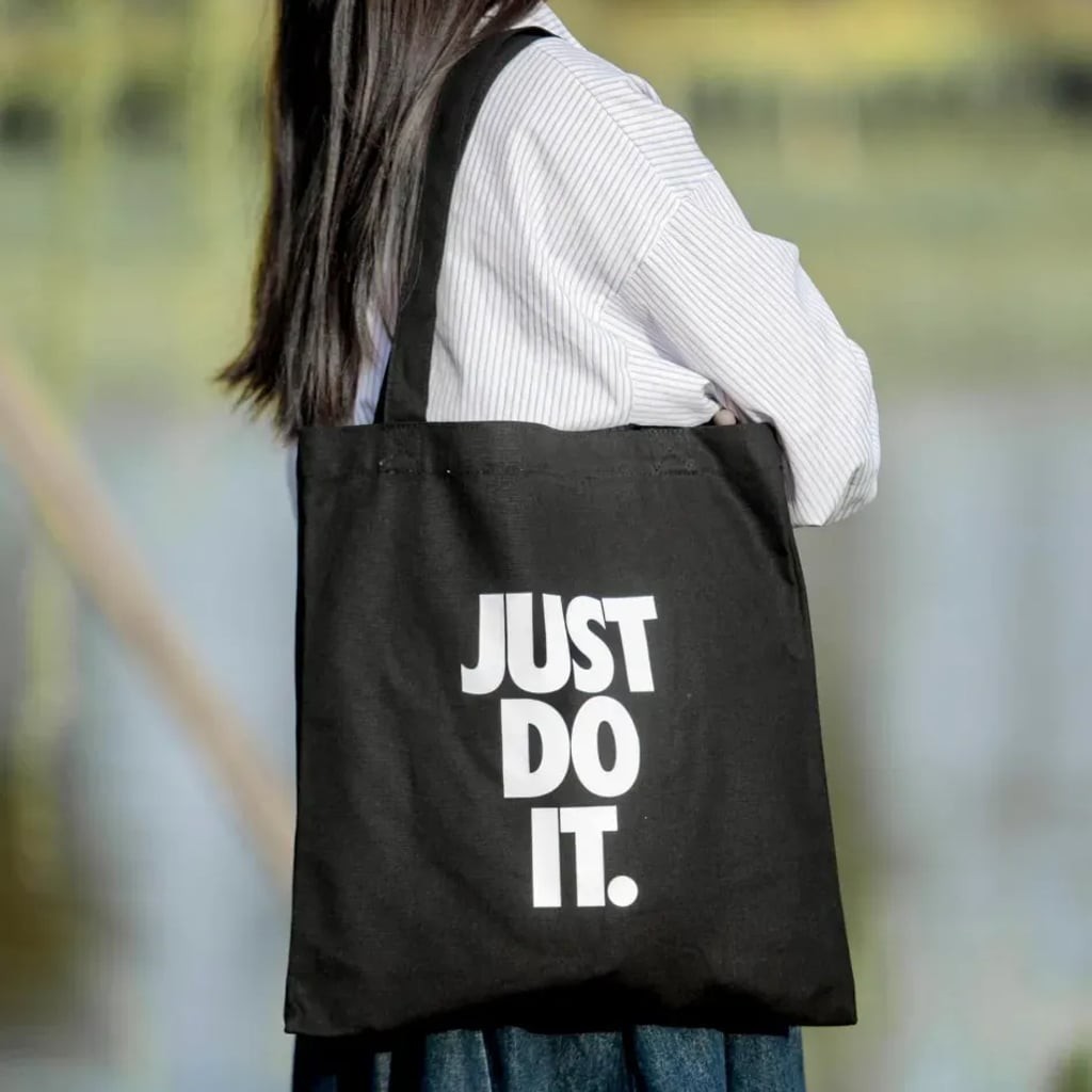 Nike Just Do It Black Cotton Canvas Tote Bag