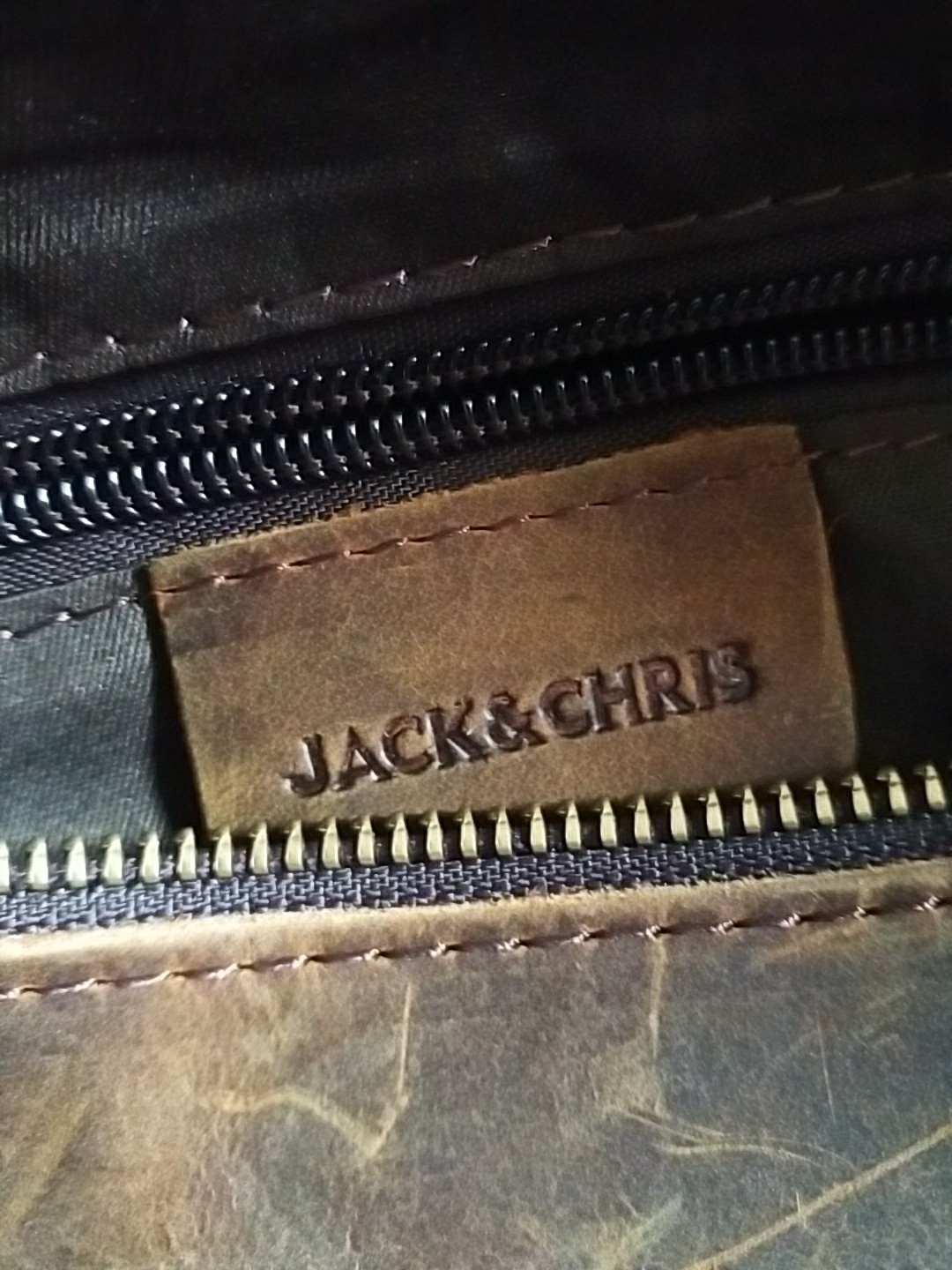 JACK & CHRIS Genuine Leather zipper Travel Pouch Bag Plaid Brown Red Tan Black
