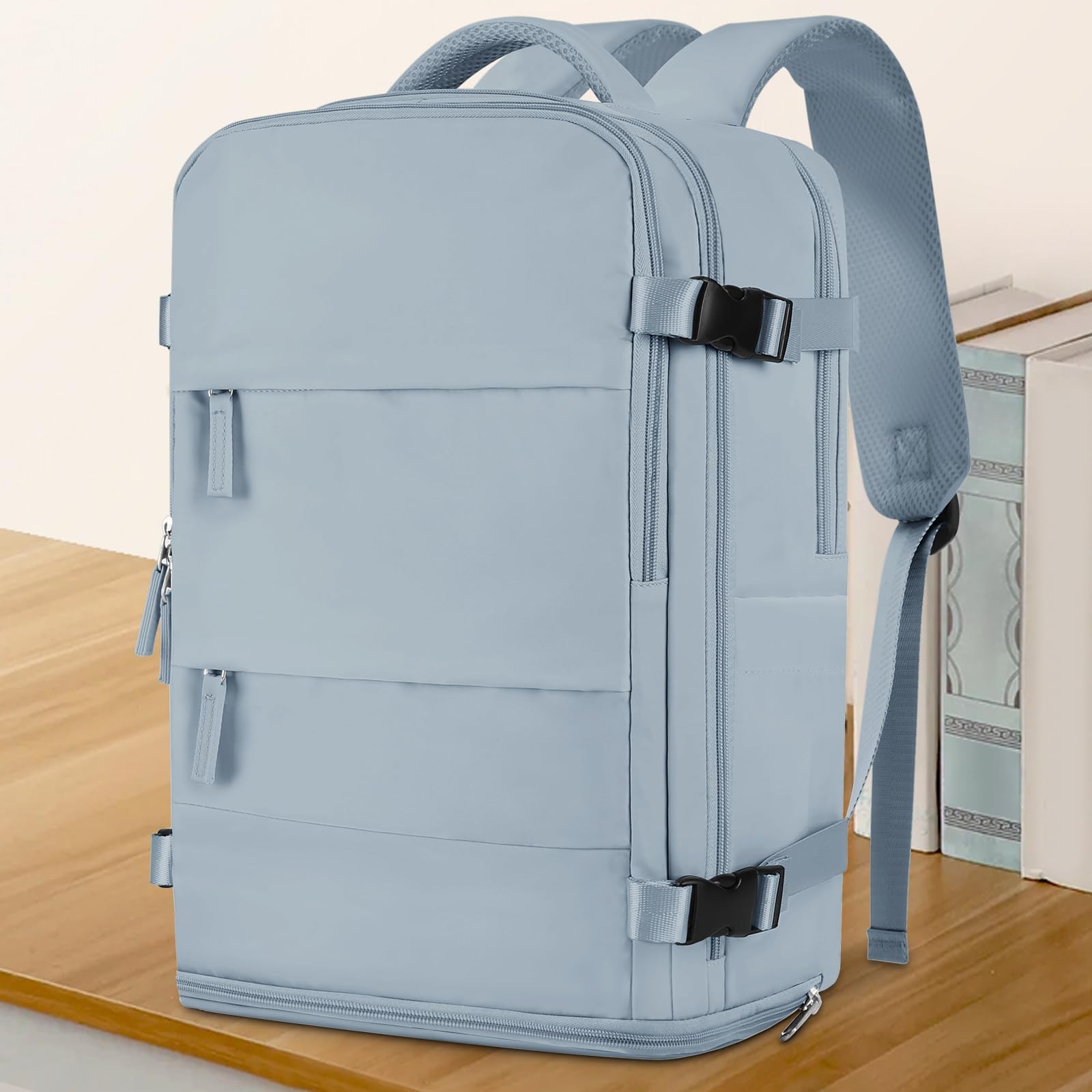 Large Travel Backpack 30L Carry On Flight Approved 15.6in Laptop Gray Blue