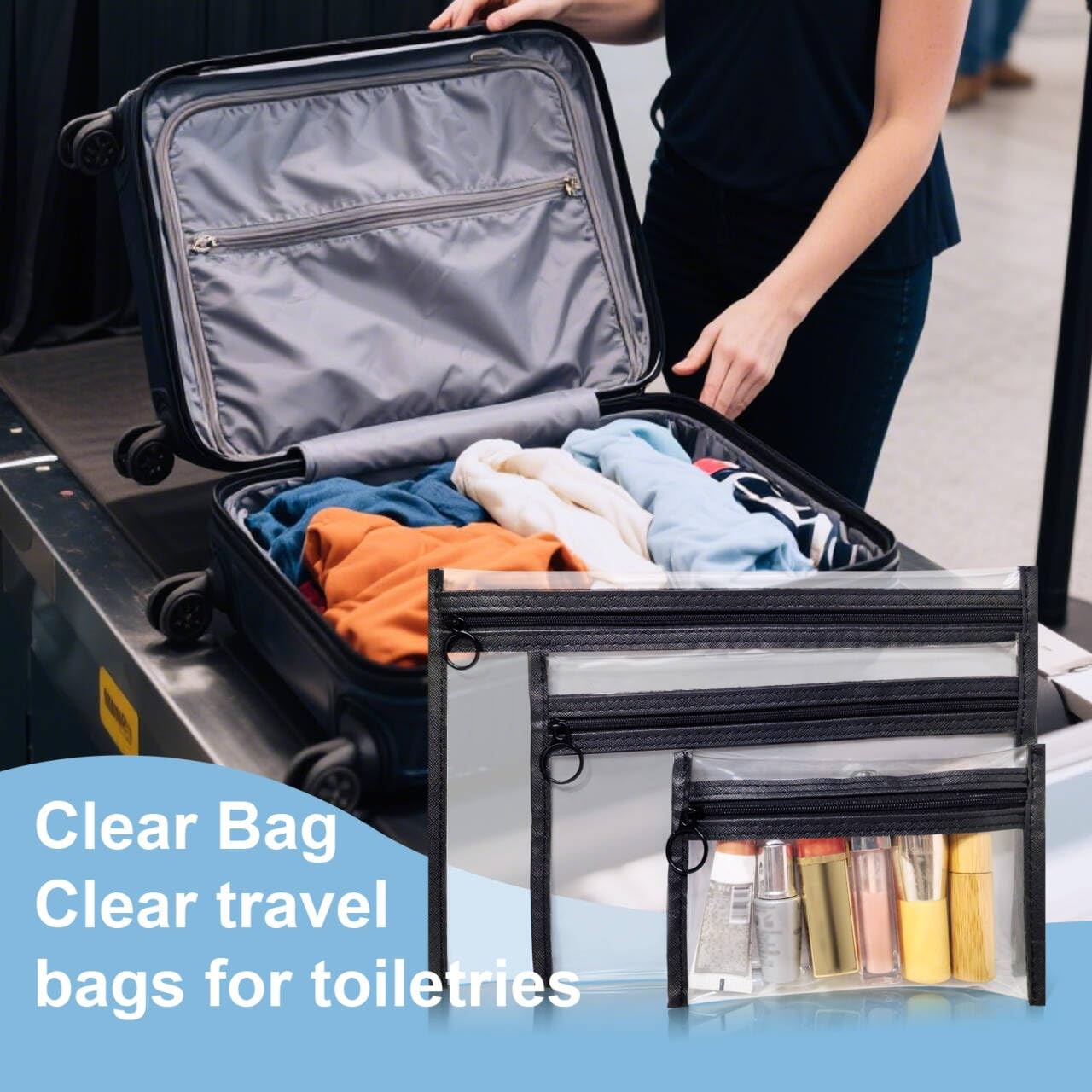 LMBTNCG Clear Toiletry Bags with 11.3 x 7.8 inches, With Black Trim