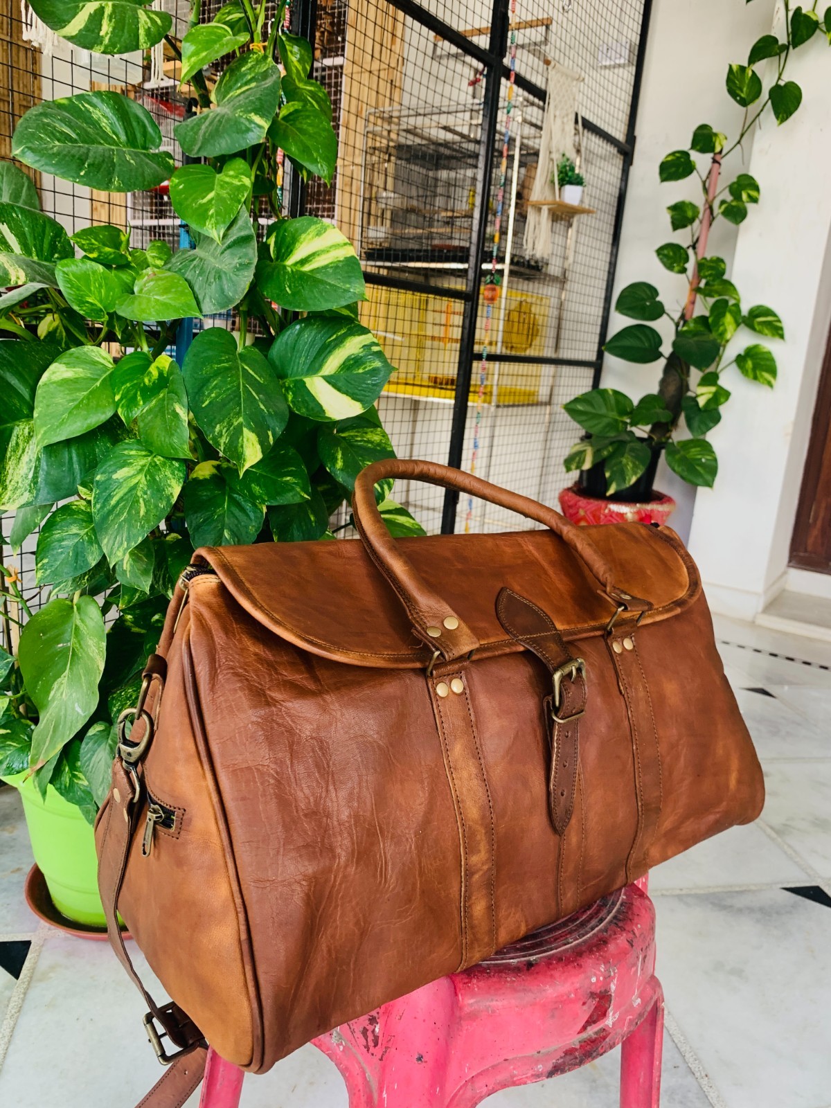 21″X8″ Inch Leather Duffel Travel Men Luggage Gym Vintage Weekend Overnight New