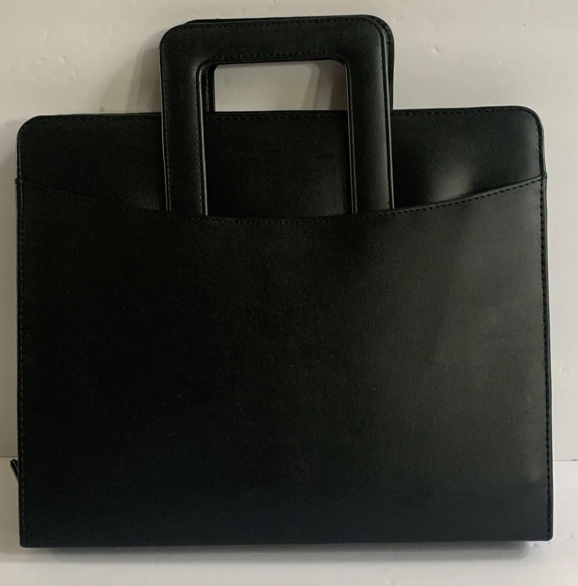 Attache Portfolio Briefcase Bag Black Faux Leather Retractable Handle Travel 13”