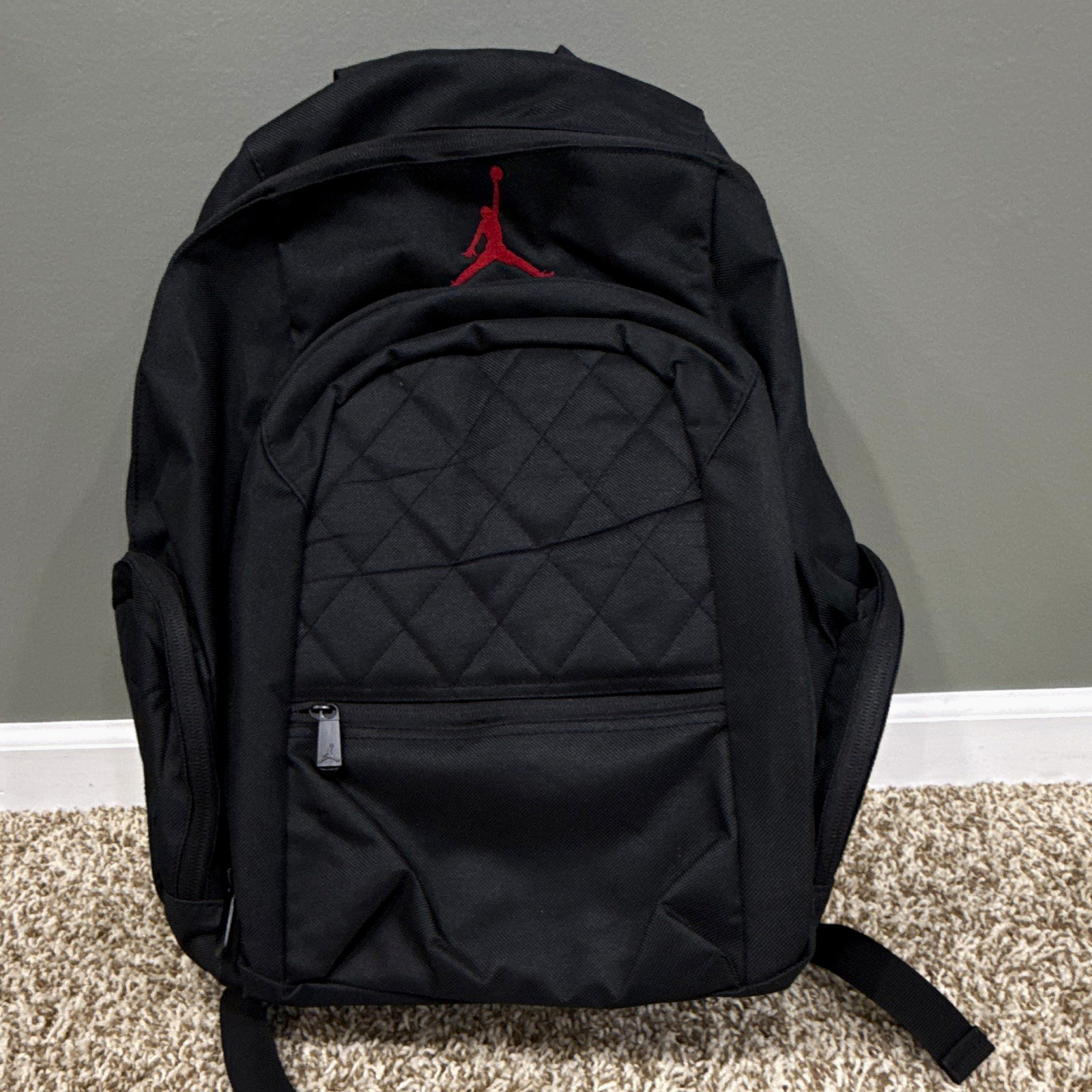 Jordan Jumpman Black Zip Backpack Unisex Adjustable Straps Outer Pockets