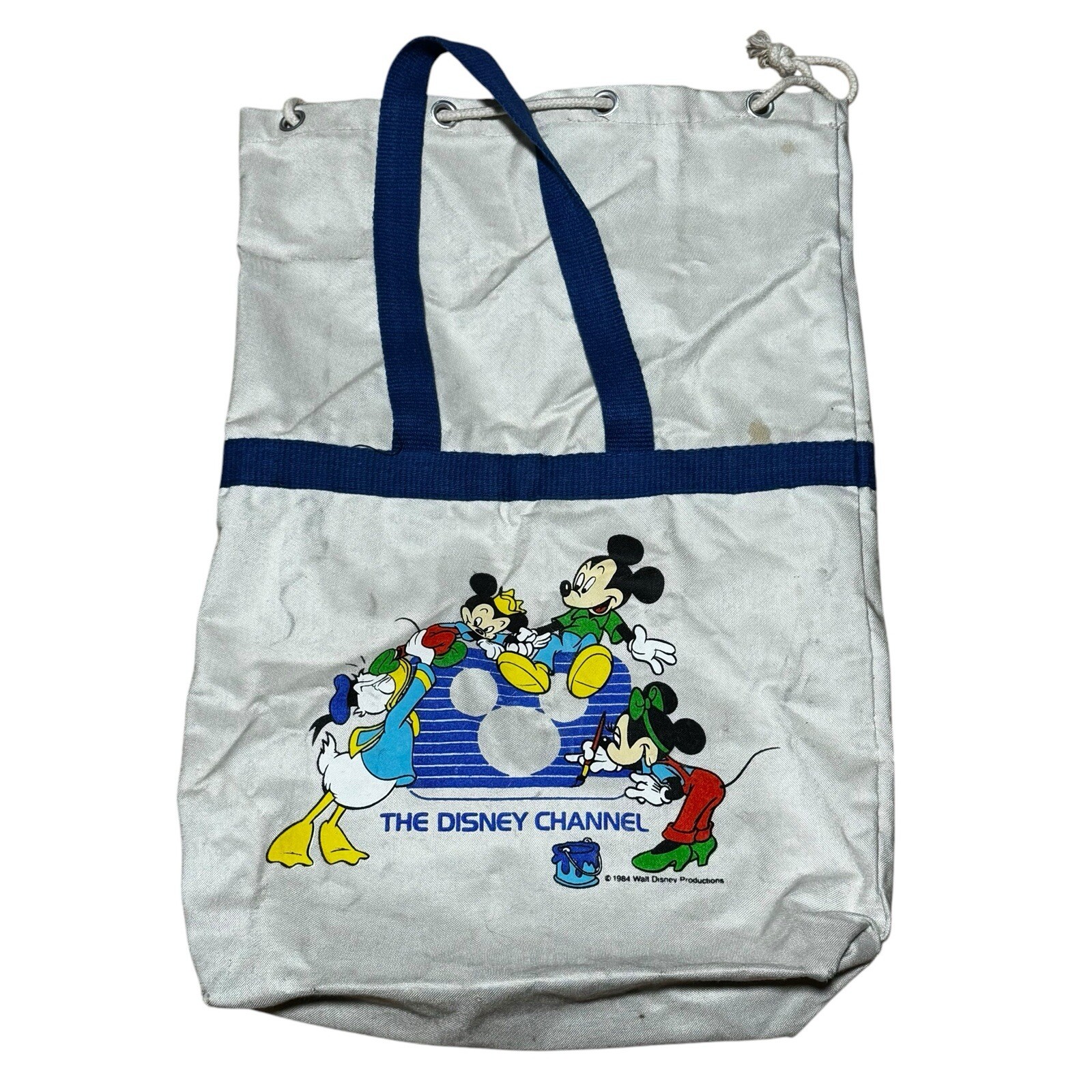 Vintage Disney Channel Mickey Minnie Mouse Donald Duck 1984 Tote Bag 80s