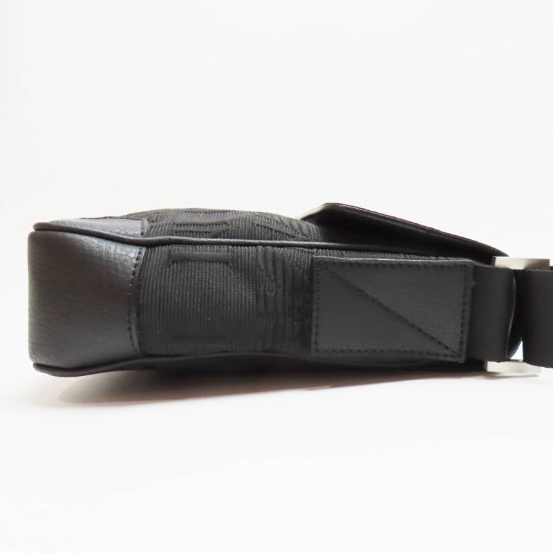 S02-k078 EMPORIO ARMANI Logo allover canvas/leather shoulder bag, black
