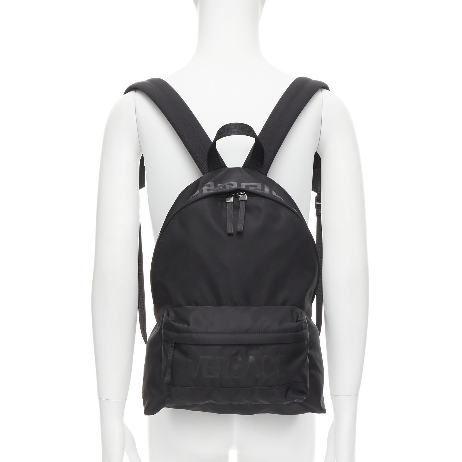 VERSACE La Greca 90’s logo black nylon backpack bag