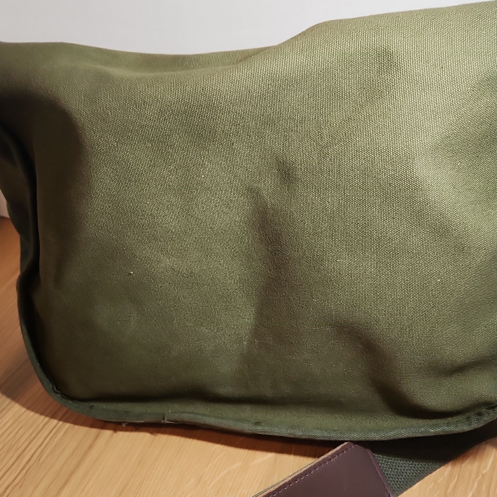 Green/Brown Messenger Shoulder Bag, Adjustable Strap, Flap Buckle, Top Zipper
