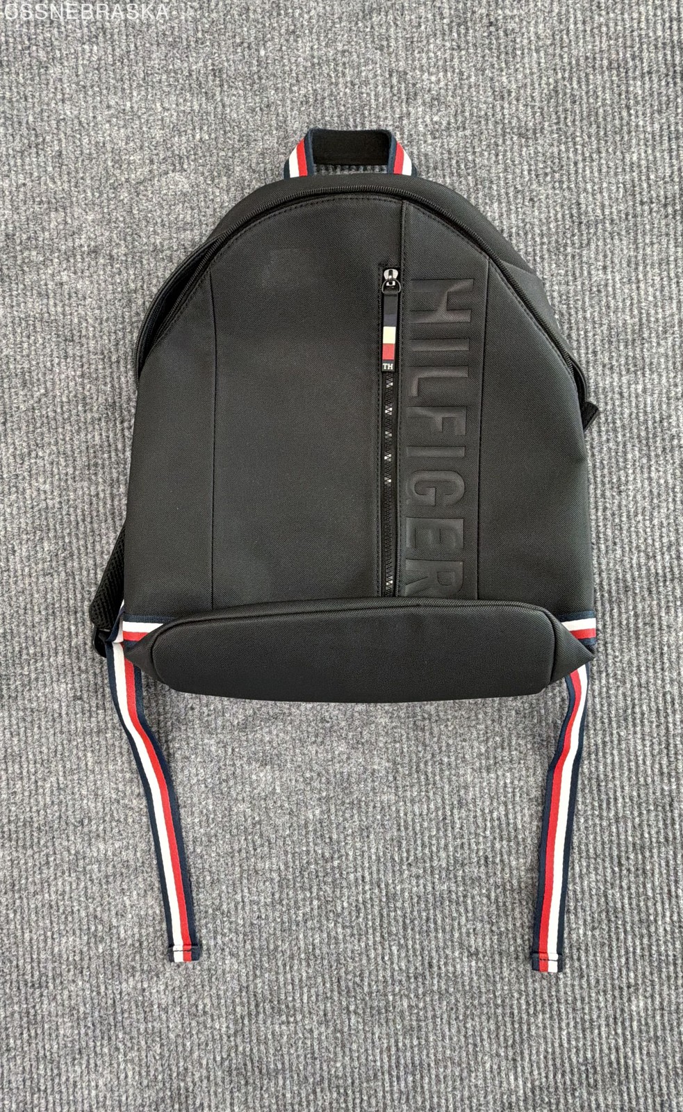 Tommy Hilfiger Black Canvas Signature Logo Backpack Striped Straps