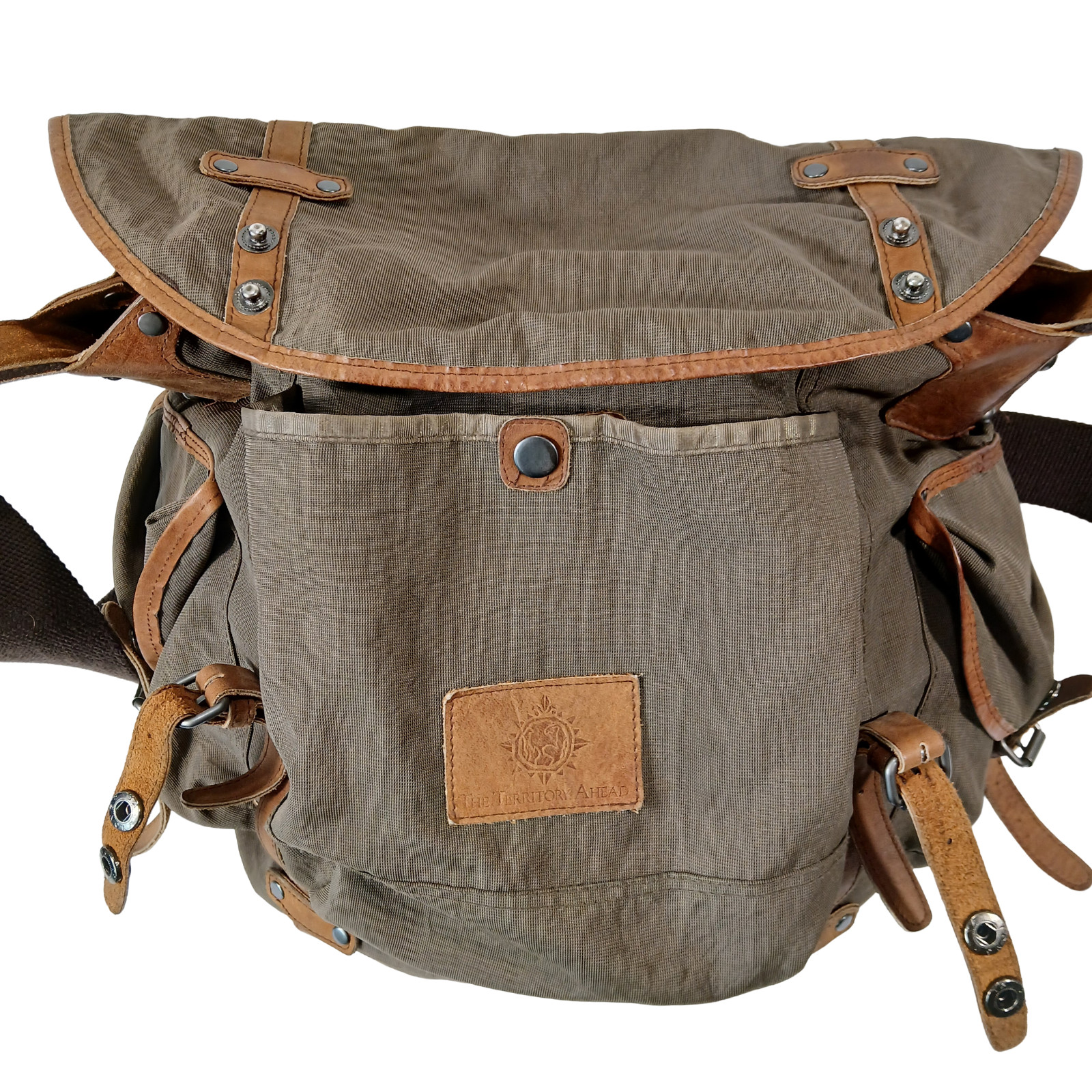 Territory Ahead Canvas Leather Trim Field Messenger Bag Olive Green Travel Utili