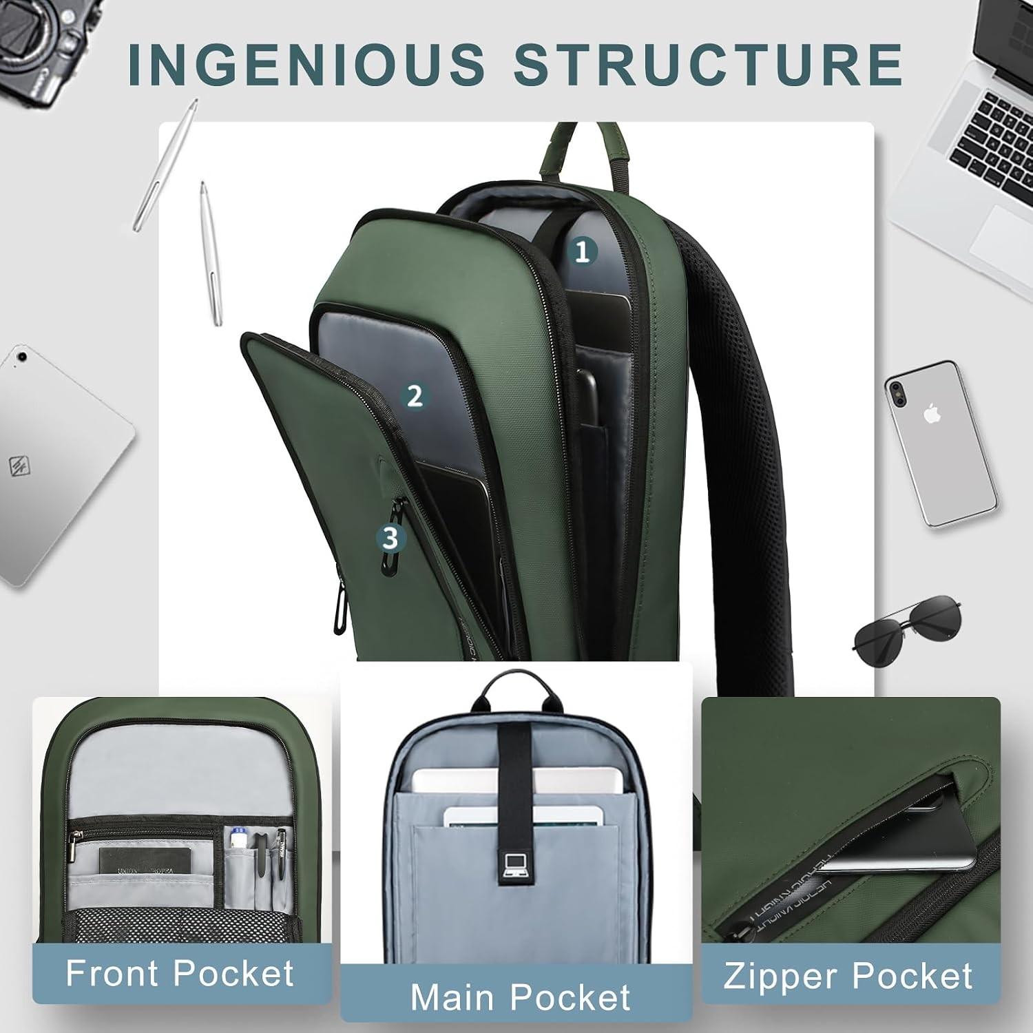 Backpack for Men Business Slim Backpack w/ USB Charger Computer-Anti-Theft 15.6″