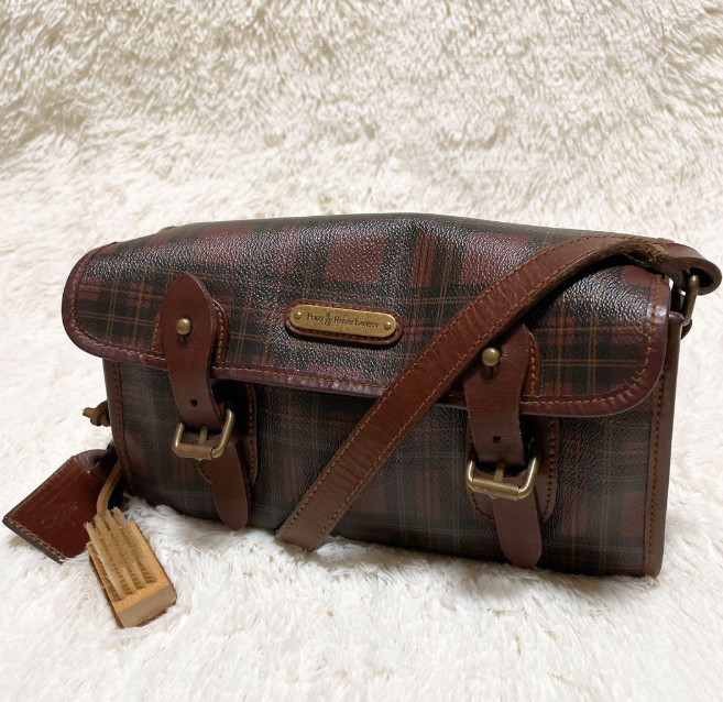 Vintage Polo Ralph Lauren Blackwatch Plaid Crossbody Shoulder Bag Red Brown