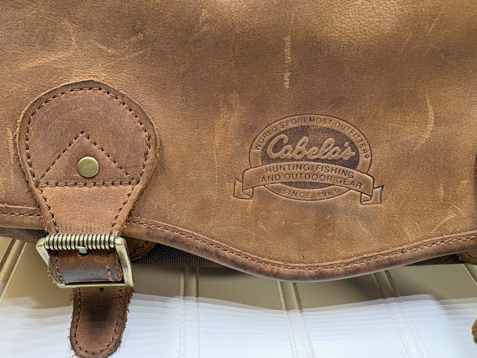 Cabelas Brown Canvas & Leather Large/XL Duffle Bag Fishing Hunting Camping 21”
