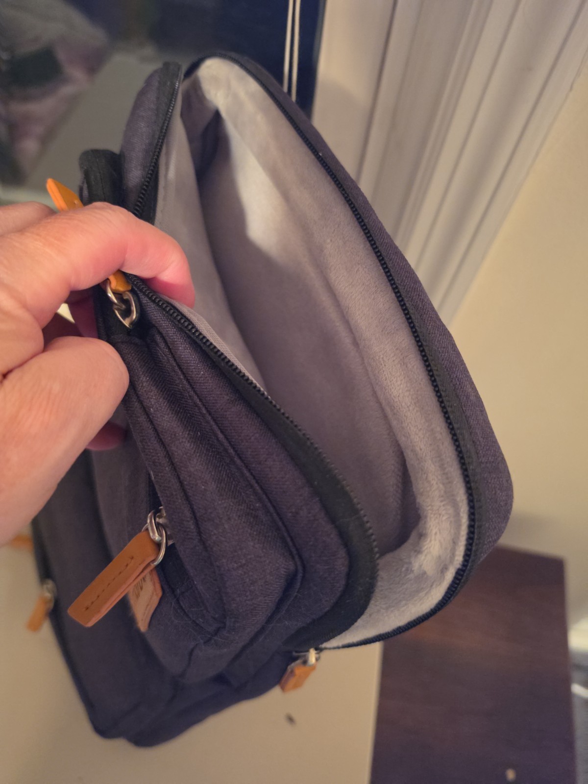 Mancro Dark Gray Laptop Backpack with Leather Accents