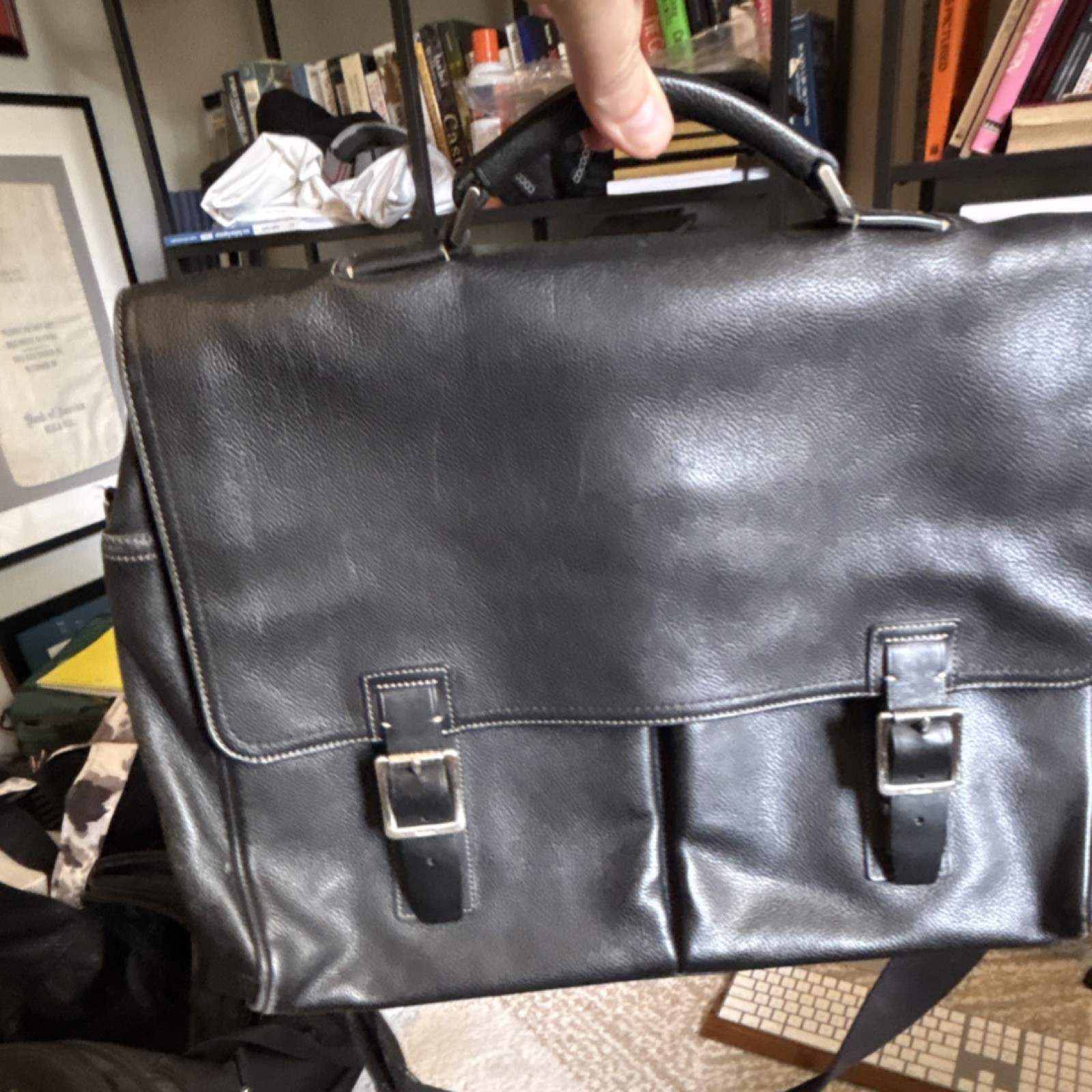 Coach Black Briefcase Document Case Men Buckle Zip Adjustable Strap Pockets