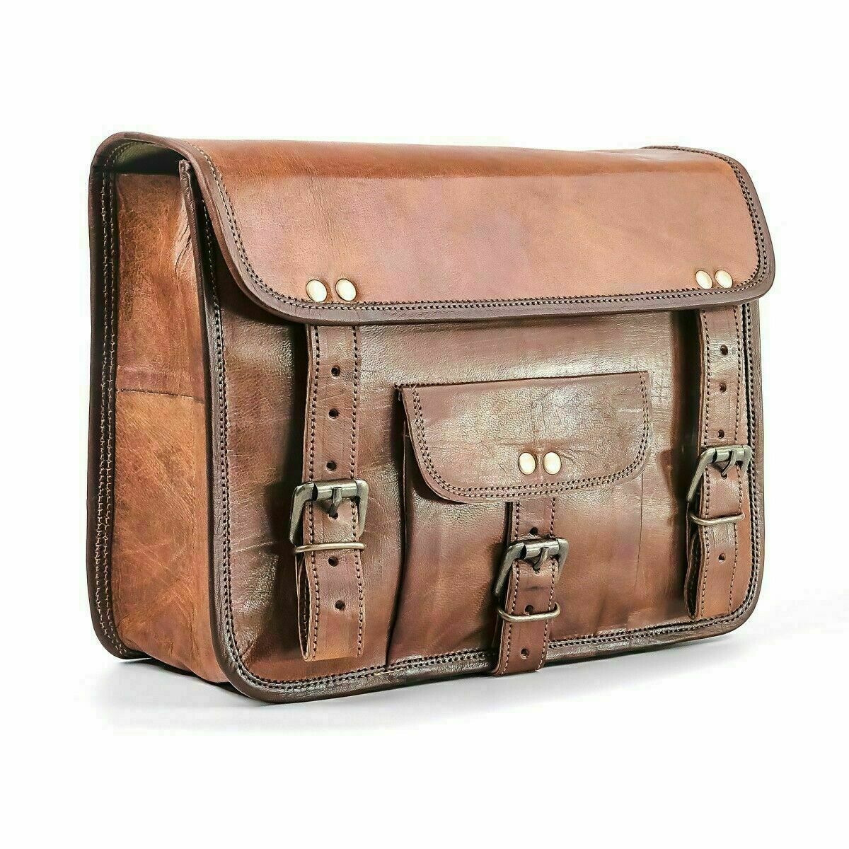 Pair Motorcycle Genuine Leather Saddle Bag Hand-Crafted Panniers Two Side Bag