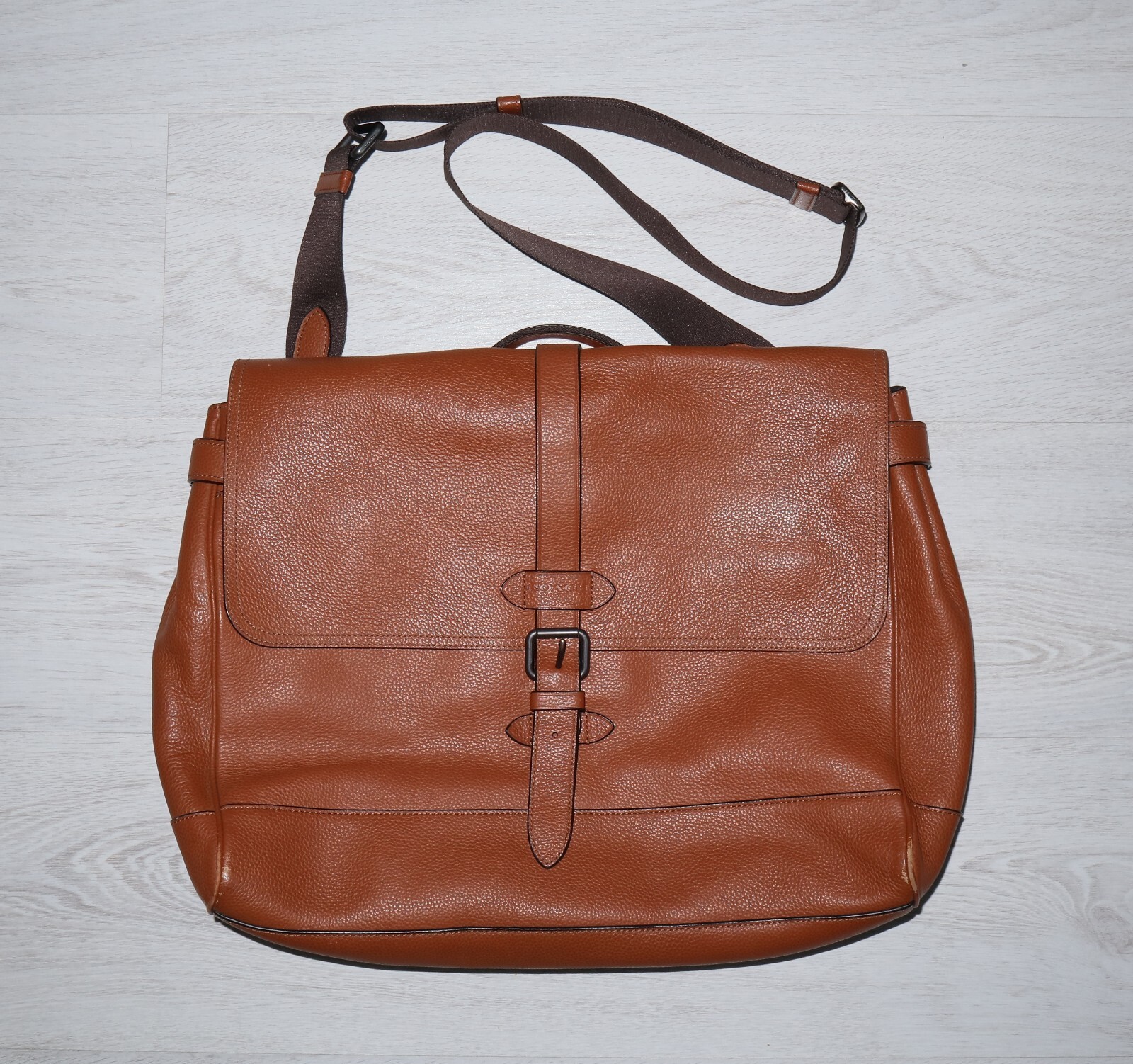 COACH Mens Hudson Leather Messenger F36810 Saddle Brown Shoulder Bag