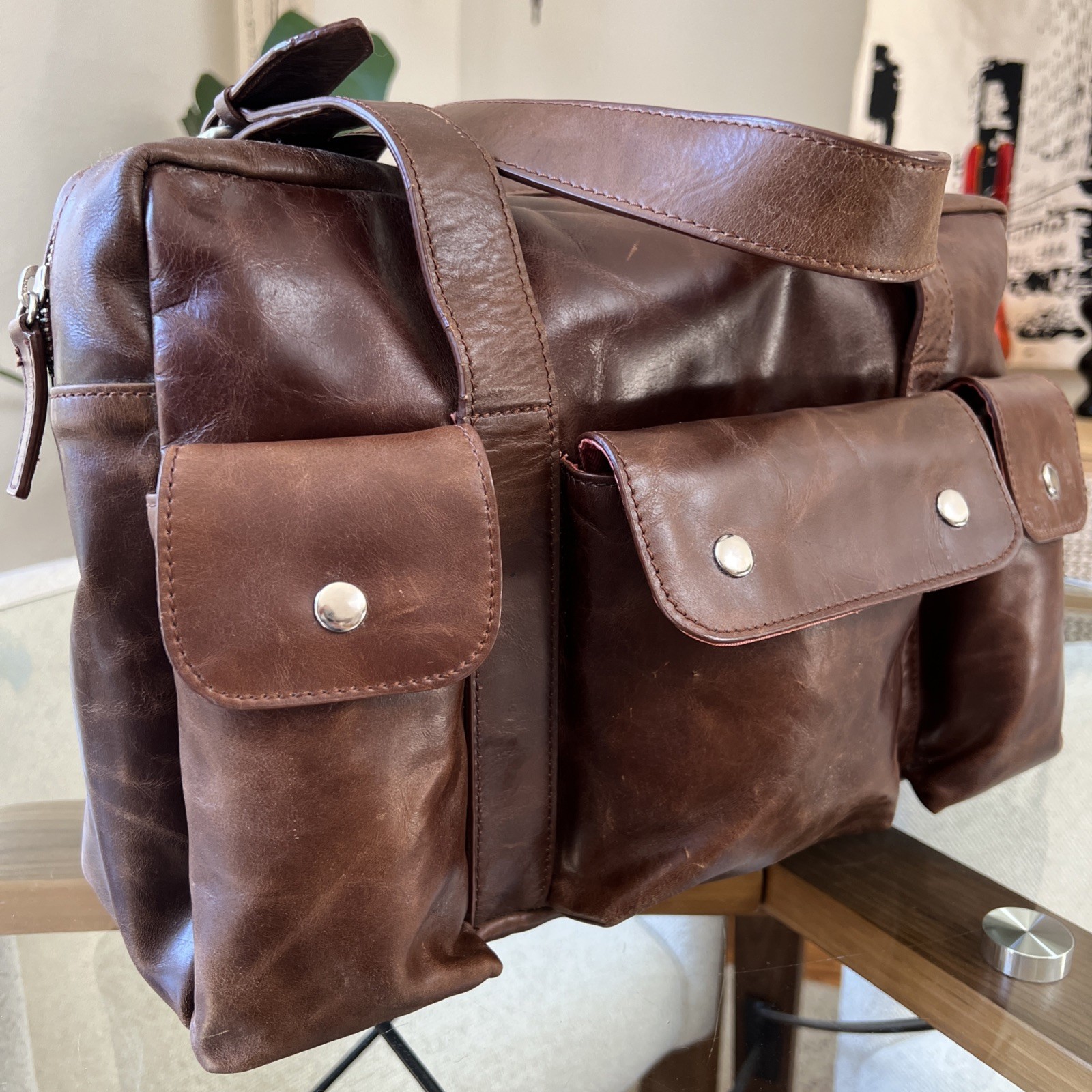 Latico Brown Leather Satchel Multi Pocket Straps Leisure Duffle Unused 11″ x 13″