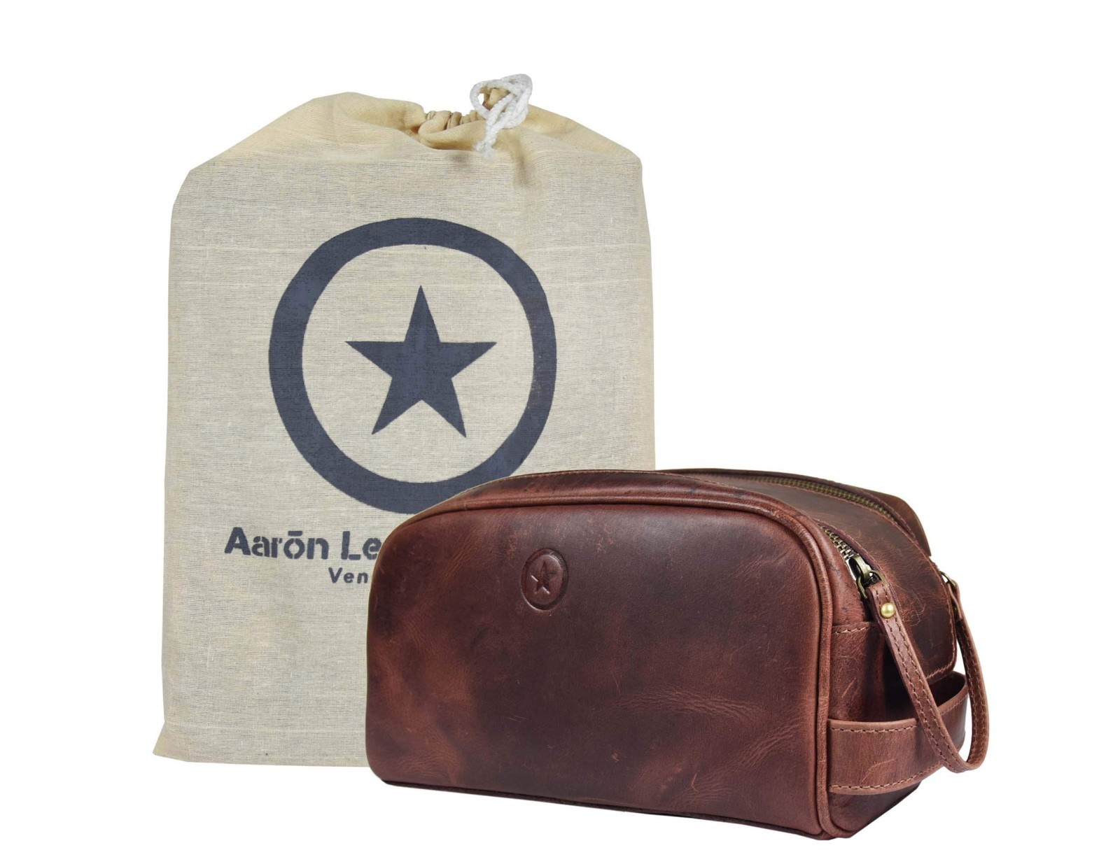 10″ Leather Toiletry Travel Pouch | Waterproof Vintage Dopp Kit – Dark Brown