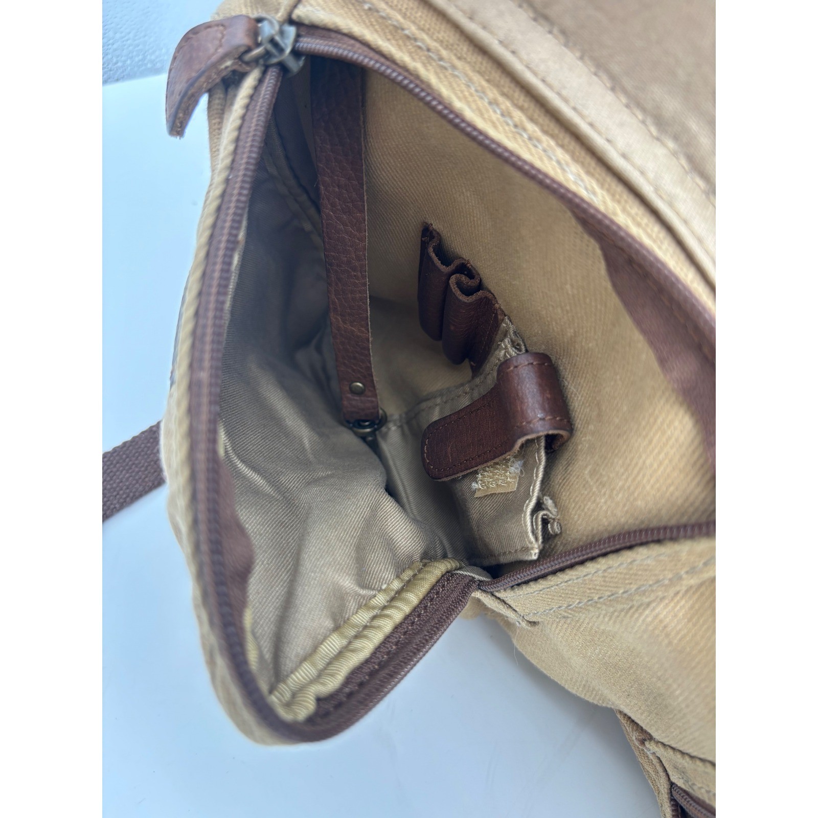 VINTAGE L.L. BEAN Rucksack Backpack Brown Canvas Leather Hiking RARE Utility Bag