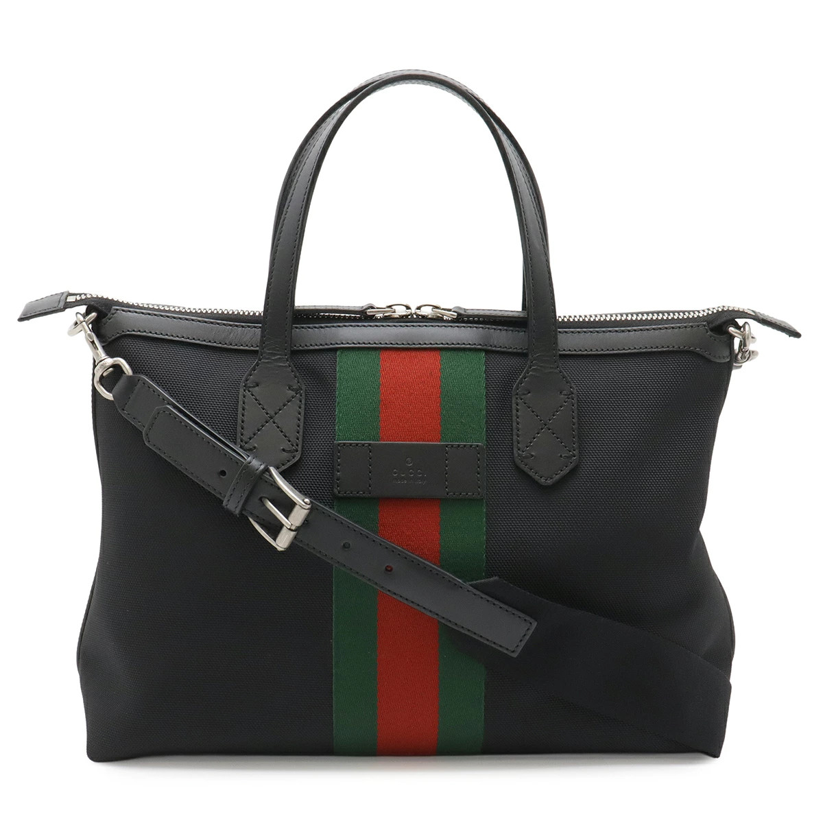Gucci Web Sherry Line Stripe Tote Bag 2WAY Shoulder Nylon Canvas