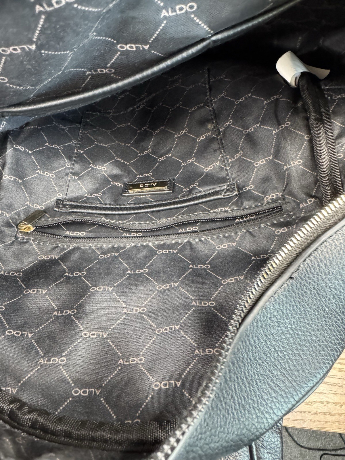 ALDO Black Pebbled Faux Leather Backpack Gold Zipper Minimalist Bag