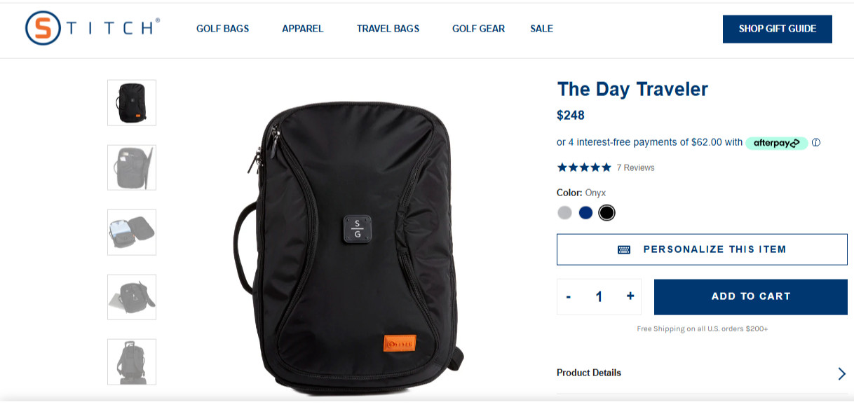 STITCH GOLF The Day Traveler Backpack Black “NEMACOLIN COUTRY CLUB” Logo $248