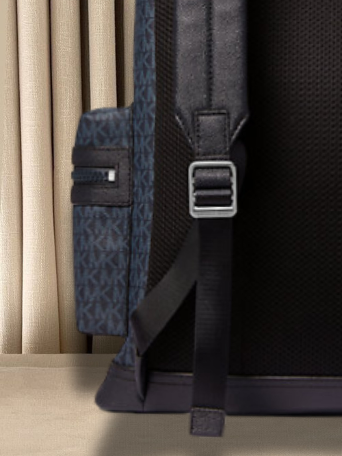 Michael Kors Cooper Men Logo Buckle Flap Zip Side Pockets Backpack Admiral Blue