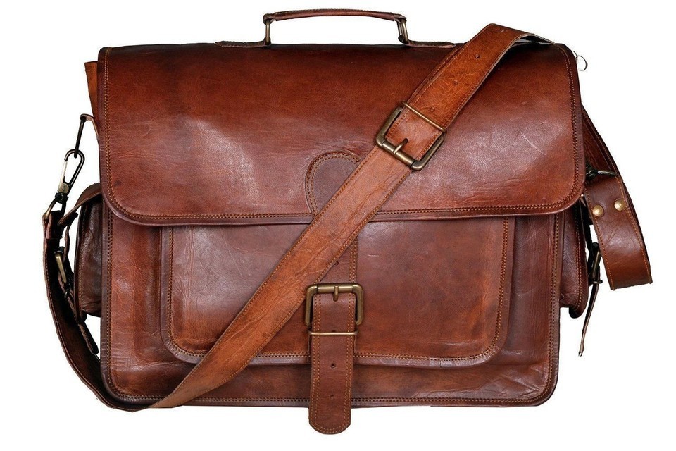 Vintage Goat Leather Laptop Bag Handmade Goat Leather Spacious Bag New
