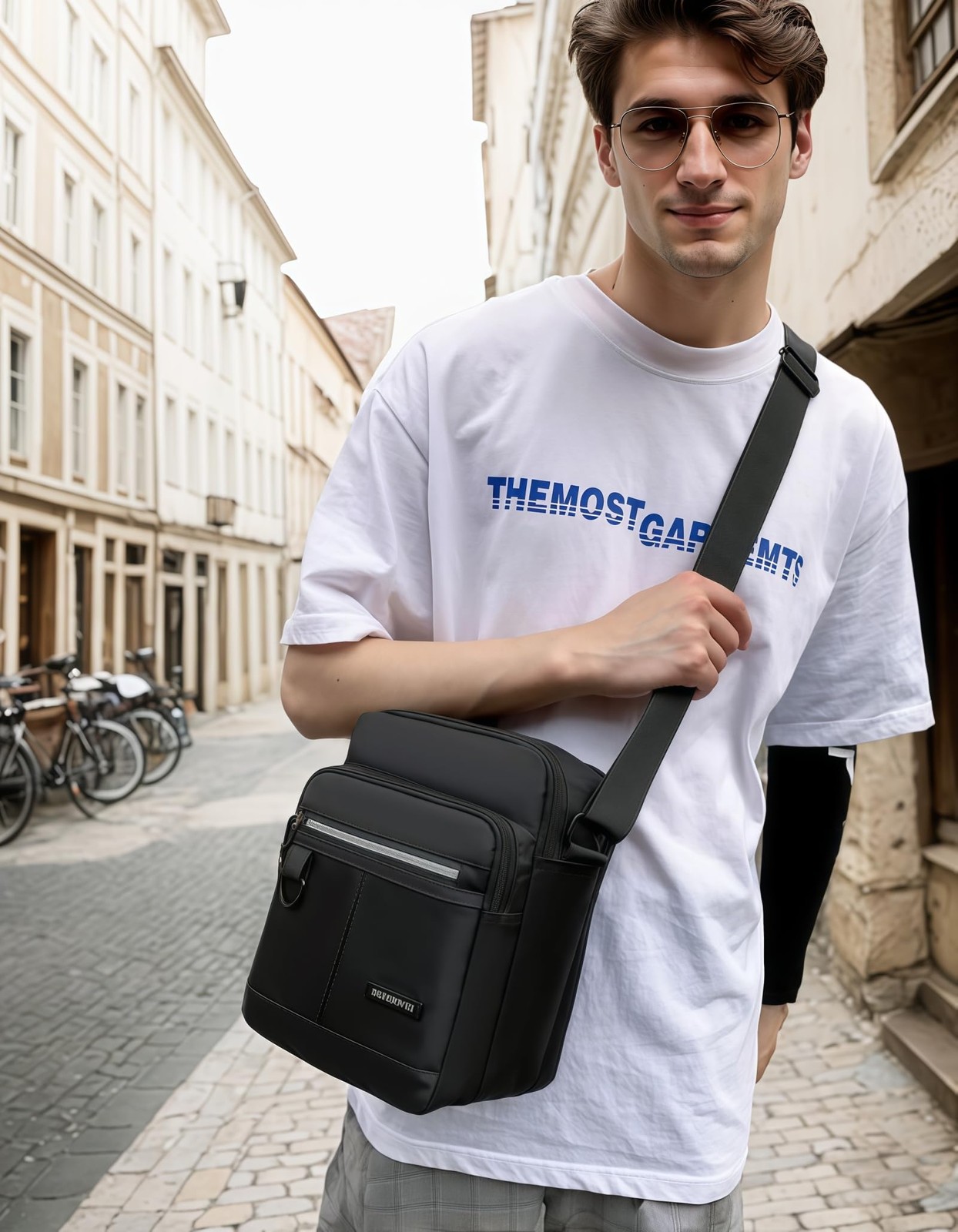 Small Waterproof Messenger Crossbody Shoulder Bag for Men Black