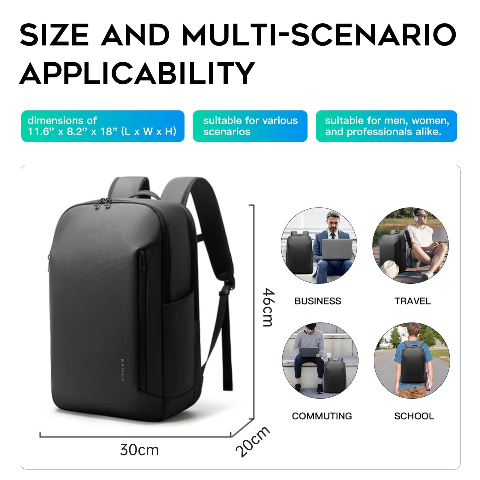 BANGE Men’s Laptop Backpack 15.6″ Waterproof Business Travel Bag YKK Zippers
