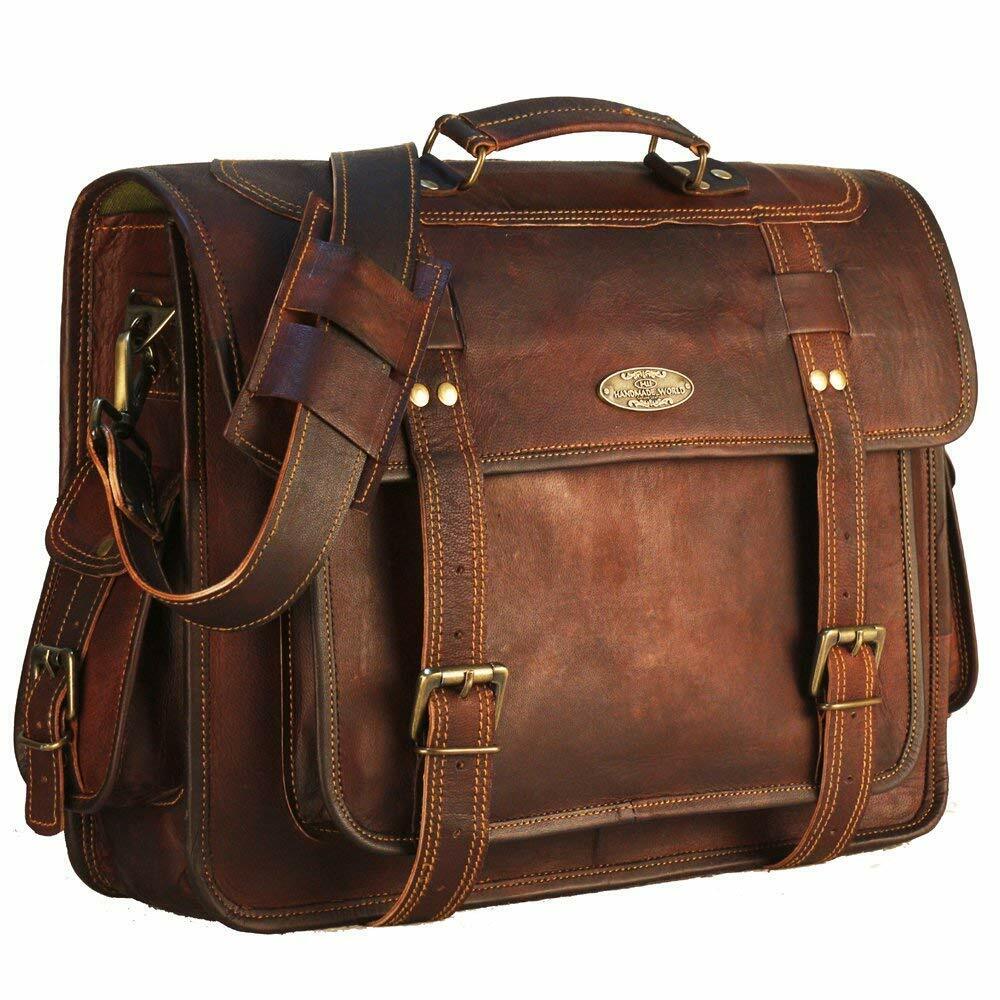 Vintage Men’s Leather Laptop Bag – Handmade Genuine Leather Messenger Briefcase