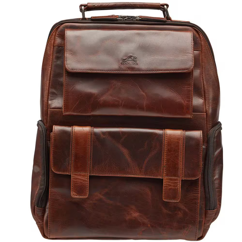 Buffalo Collection 13 In. L X 7 In. D X 16 In. H Brown Leather Backpack with RFI