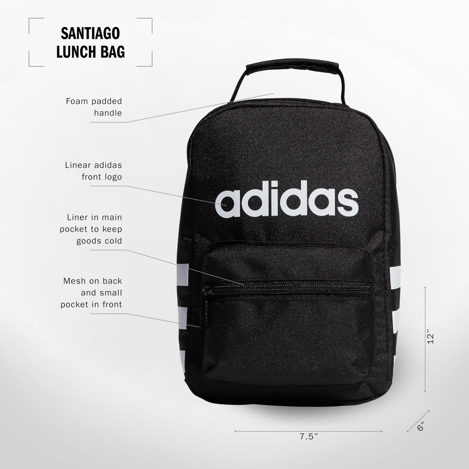 Adidas Santiago Insulated Backpack with Front Pocket and Padded Handle Black …