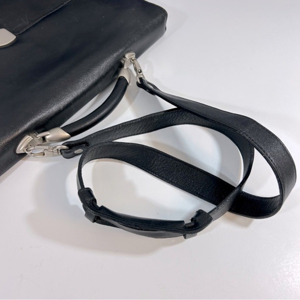 Levenger Black Full Grain Leather Shoulder Messenger Bag Briefcase From Spain