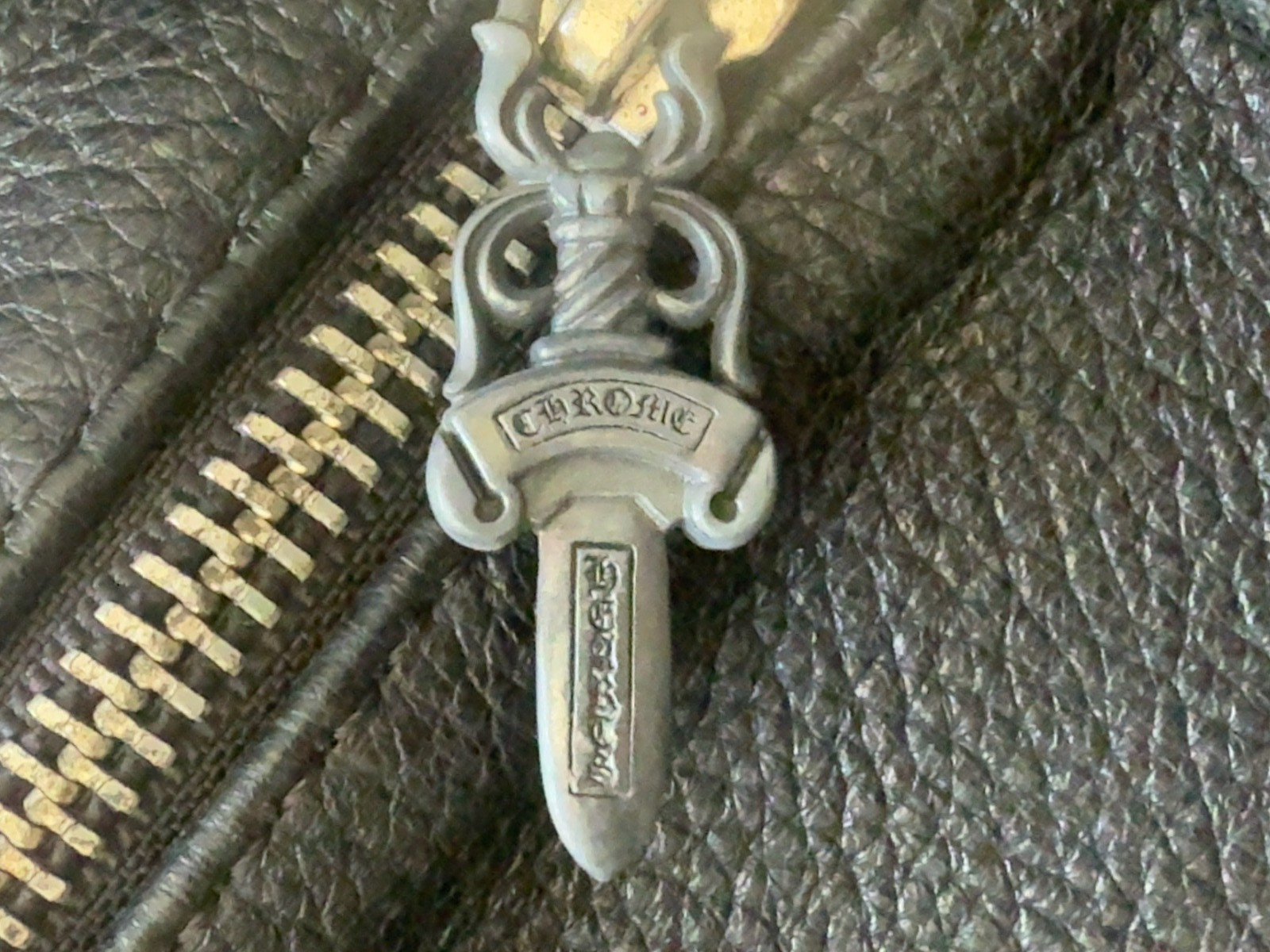 Chrome Hearts Black Leather Messenger Crossbody Bag Sterling Silver Dagger Rare