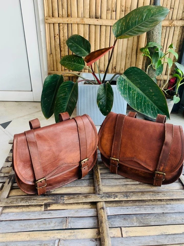 Genuine Goat Leather Messenger Satchel Black motorcycle bag Free Perfect Combo