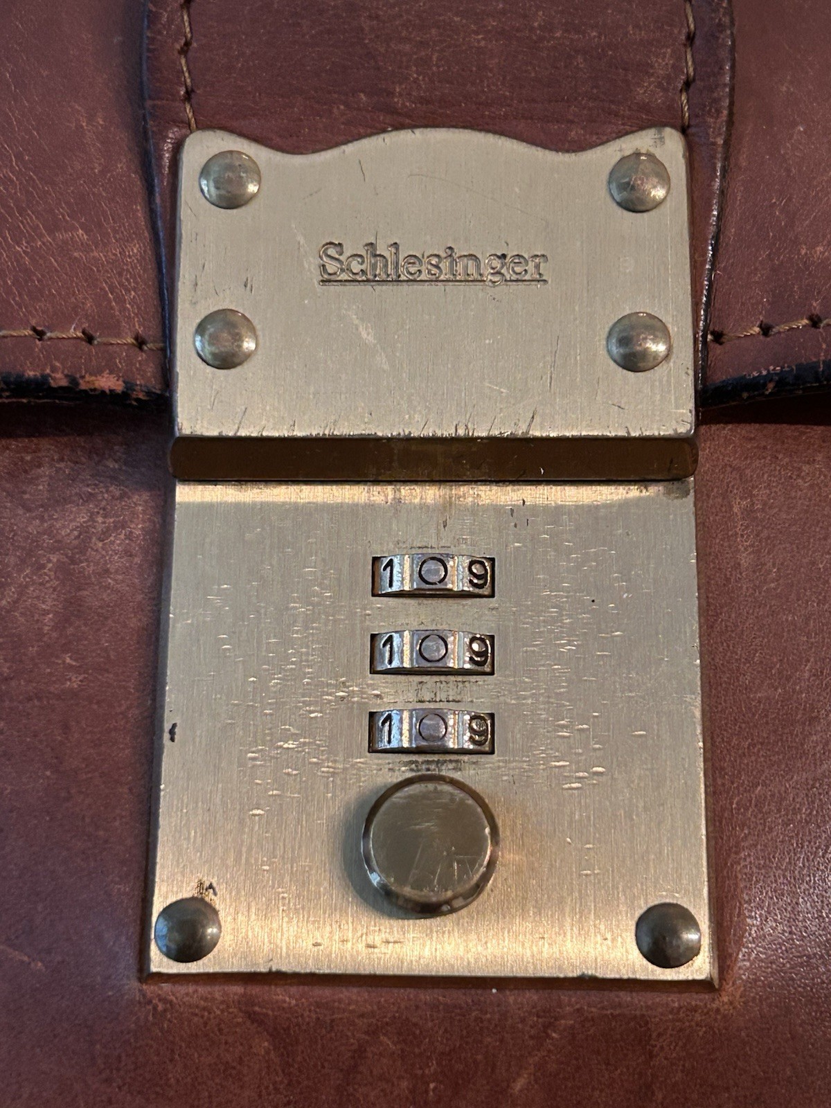 Schlesinger Vintage Brown Leather Briefcase With Working Combination Lock