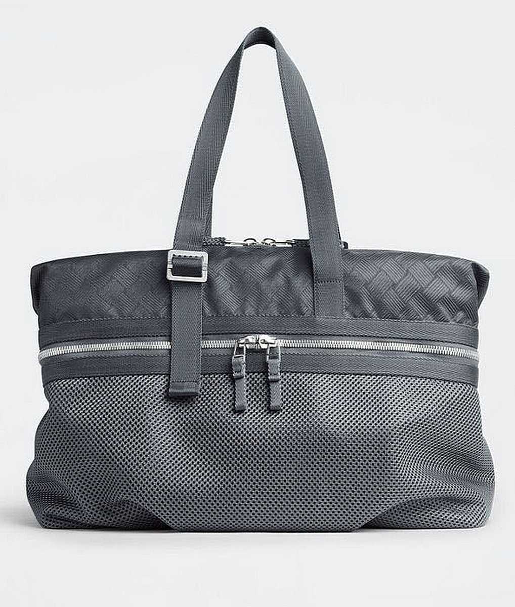 (NO CUSTOMS TAX) BOTTEGA VENETA Alto thunder gray intreciato pattern duffle bag