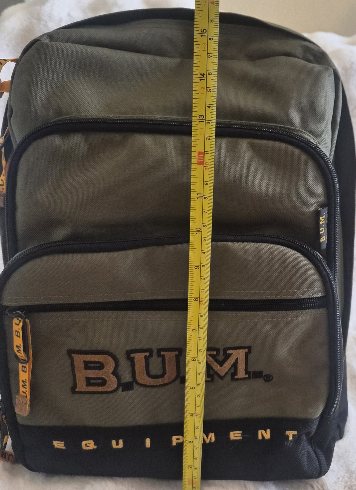 Rare Vintage B.U.M. Equipment Backpack Olive Green School Laptop Travel Bag Y2K