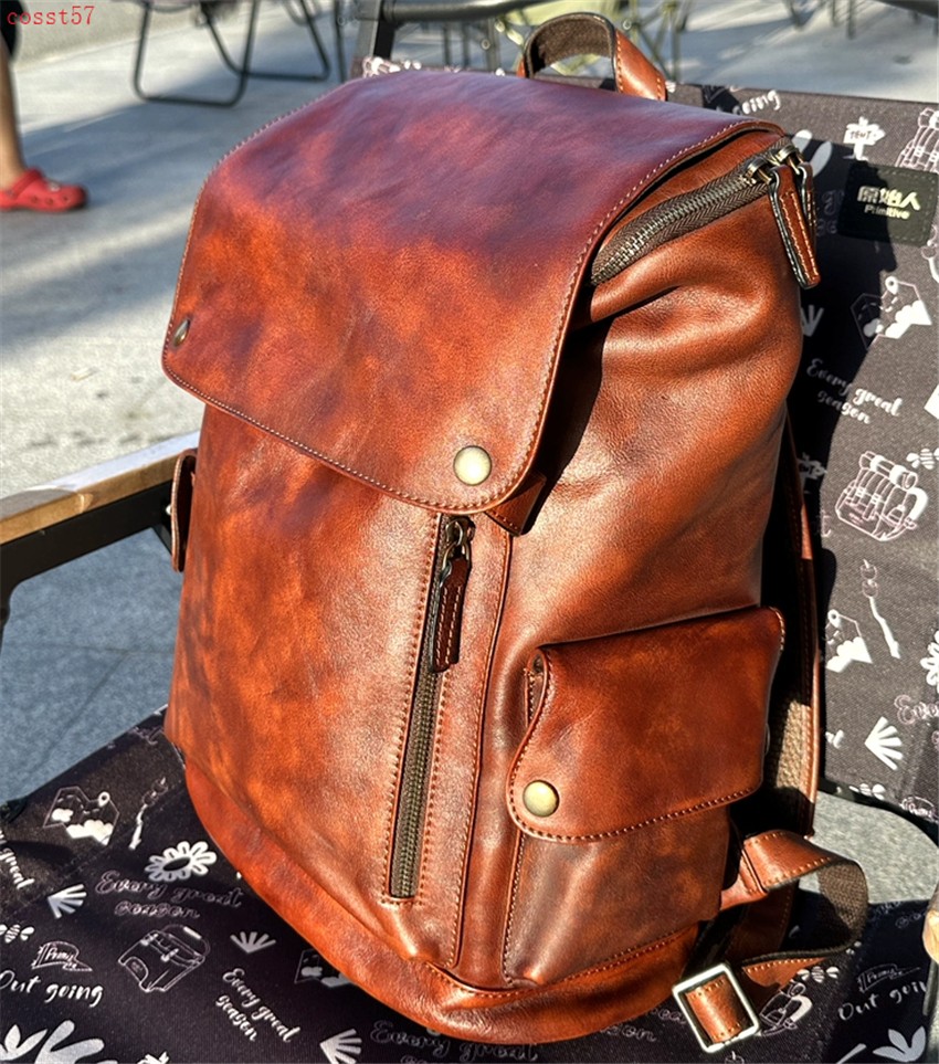 Handmade Really Cow Leather Backpack Vintage Men’s Casual Travel Bag Laptop Bag